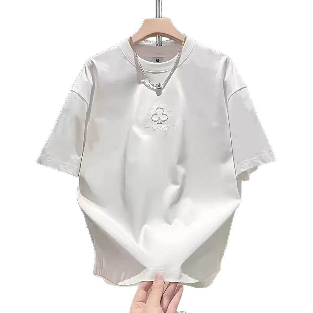 Designer Clothing - Summer New Style Fully Embroidered Letter Pattern Round-neck Short-sleeved Men's Trendy Loose-fitting Breathable Pullover T-s