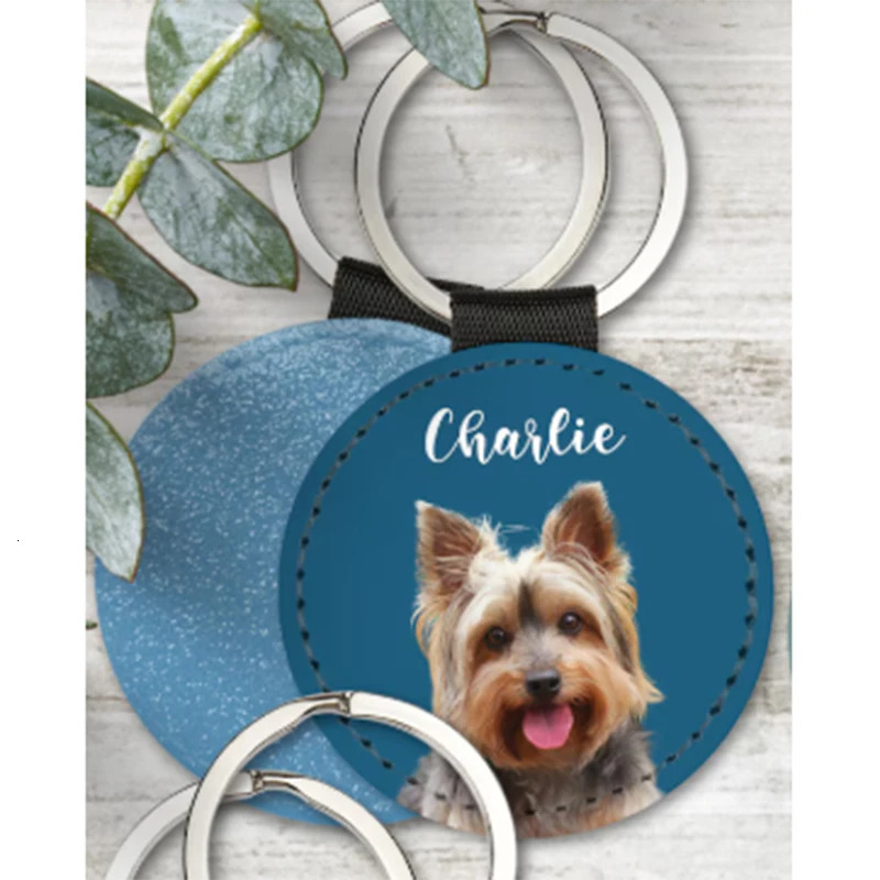 Custom Pet Po Keychain Personalized Dog Cat Portrait Name Leather Picture Keyring Charm Anniversary Memorial Loss Gift Him He 260403BJ - view 4