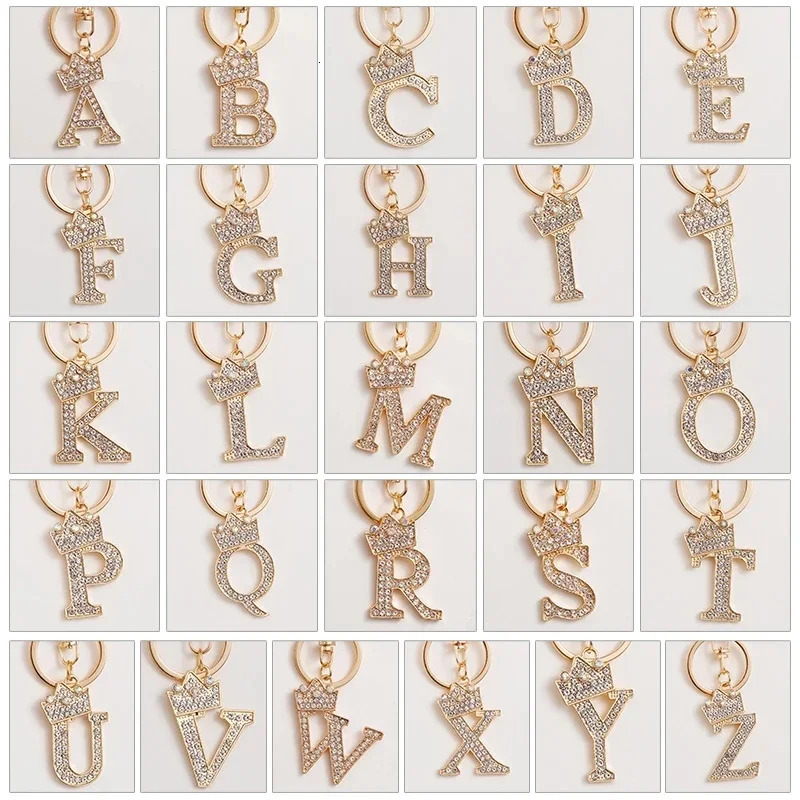 Rhinestone Crown 26 Letters Car Keychain Accessories Creative A-Z Initials Gold Keyring Women Bag Ornaments 260403BJ - view 6