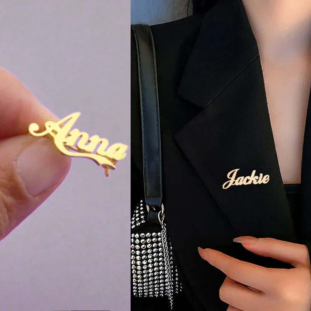 10Pcs Custom Name Brooch for Women Men Personalized Stainless Steel Customized Pins Nameplate Brooch Women Jewellery Gift 260403BJ - view 3