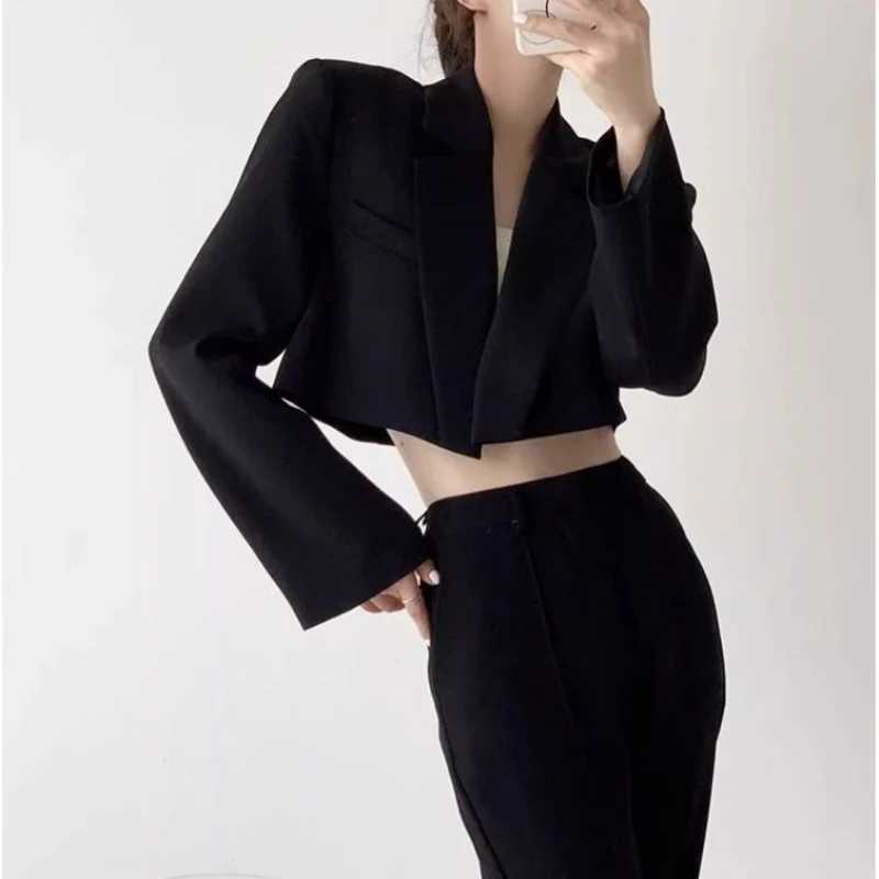 Fashion Women Short Blazer White Basic Jackets Top Elegant Solid Long Sleeve Open Front Coats Casual Short Outwear Office CoatT260406