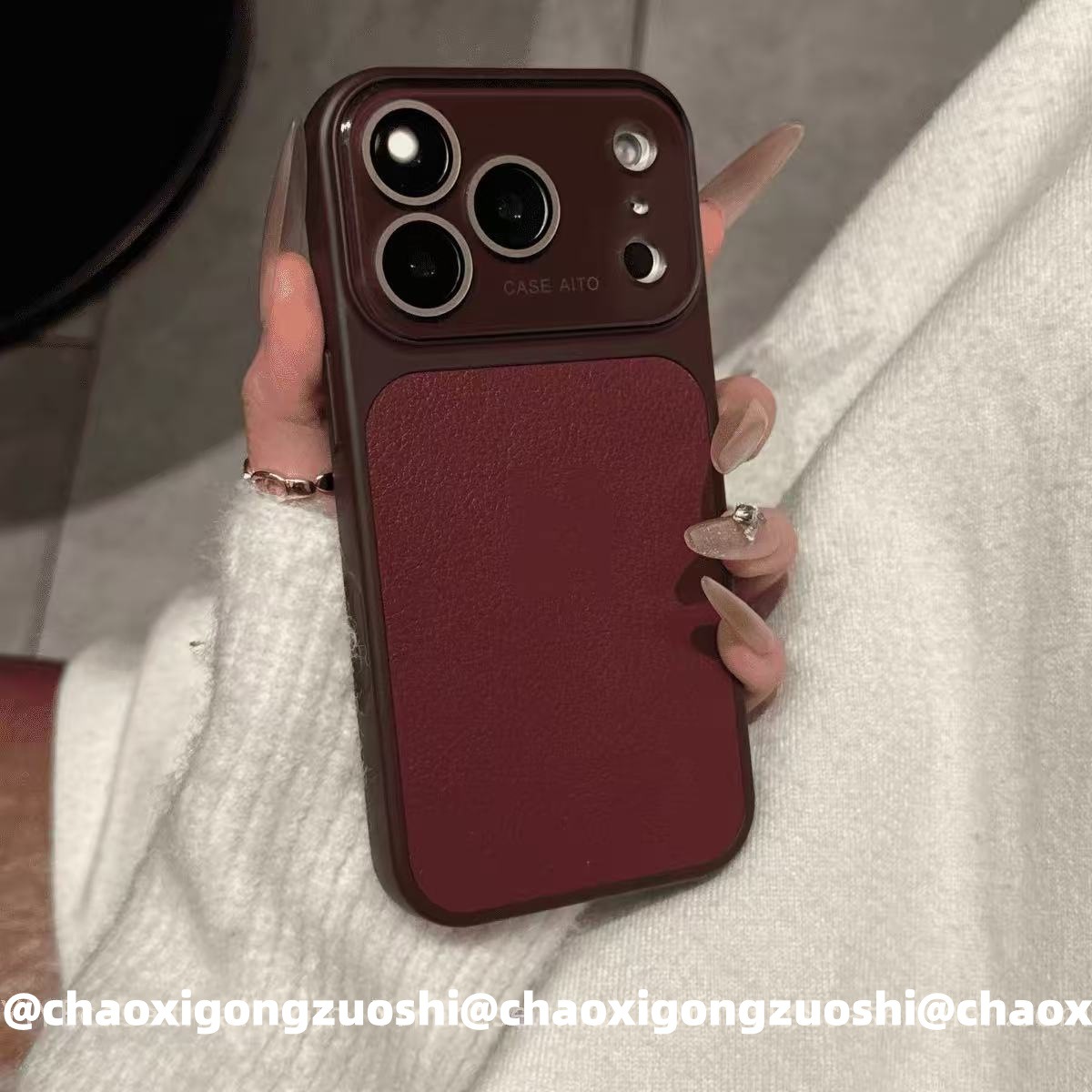 Ins Autumn Winter High value Retro Lychee Texture Big Window Phone Case for iPhone 17 Pro Max 16