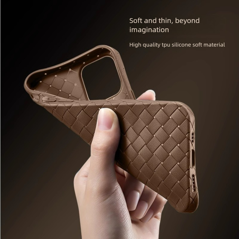 Designer Luxury Woven Braided Phone Case For Iphone 16 15 14 Pro Max, TPU Leather Texture Heat Dissipation Protective Cover