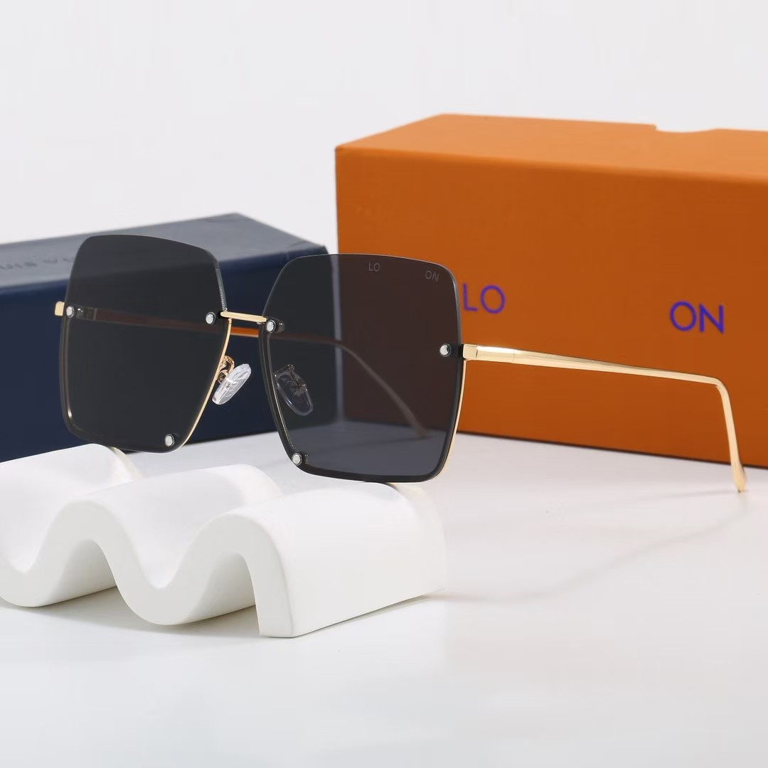 Luxury designer sunglasses Rimless metal temples sunglasses for men women Classic trend men gift glasses Beach shading UV protection polarized glasses