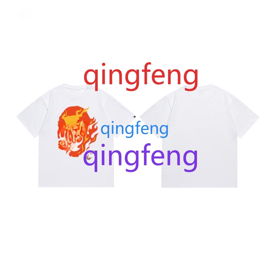 New summer short sleeved round neck T-shirt, casual and fashionable short sleeved shirt, camouflage graffiti flame printed all cotton T-shirt, casual 