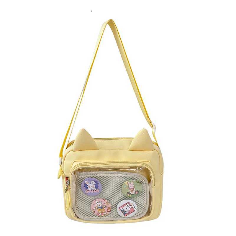 Womens Cute Cat Ear Clear Ita Bag 2026 New Mesh Crossbody Bag with Badge Decor Kawaii Anime Shoulder Bag for Daily Events C260406