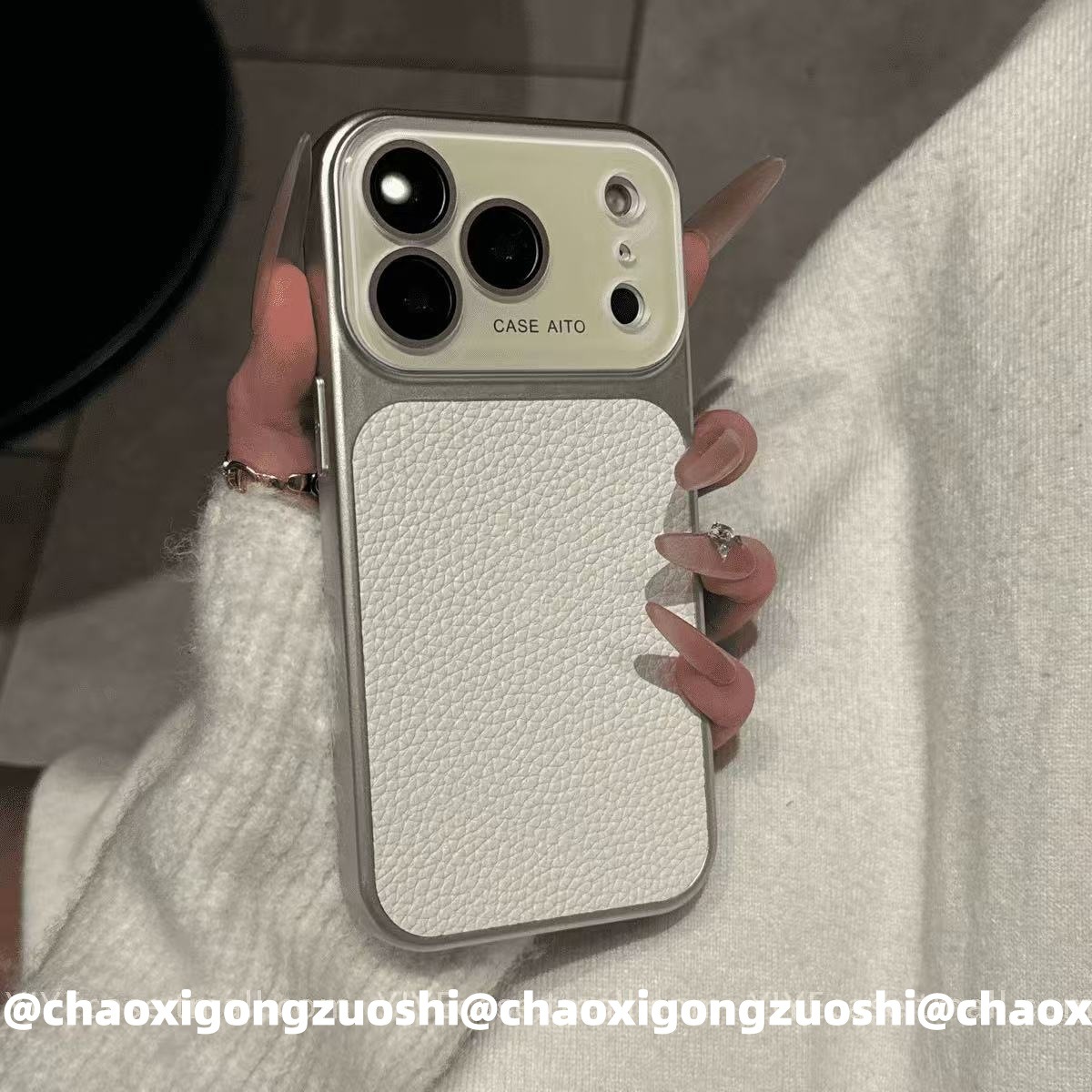 Ins Autumn Winter High value Retro Lychee Texture Big Window Phone Case for iPhone 17 Pro Max 16