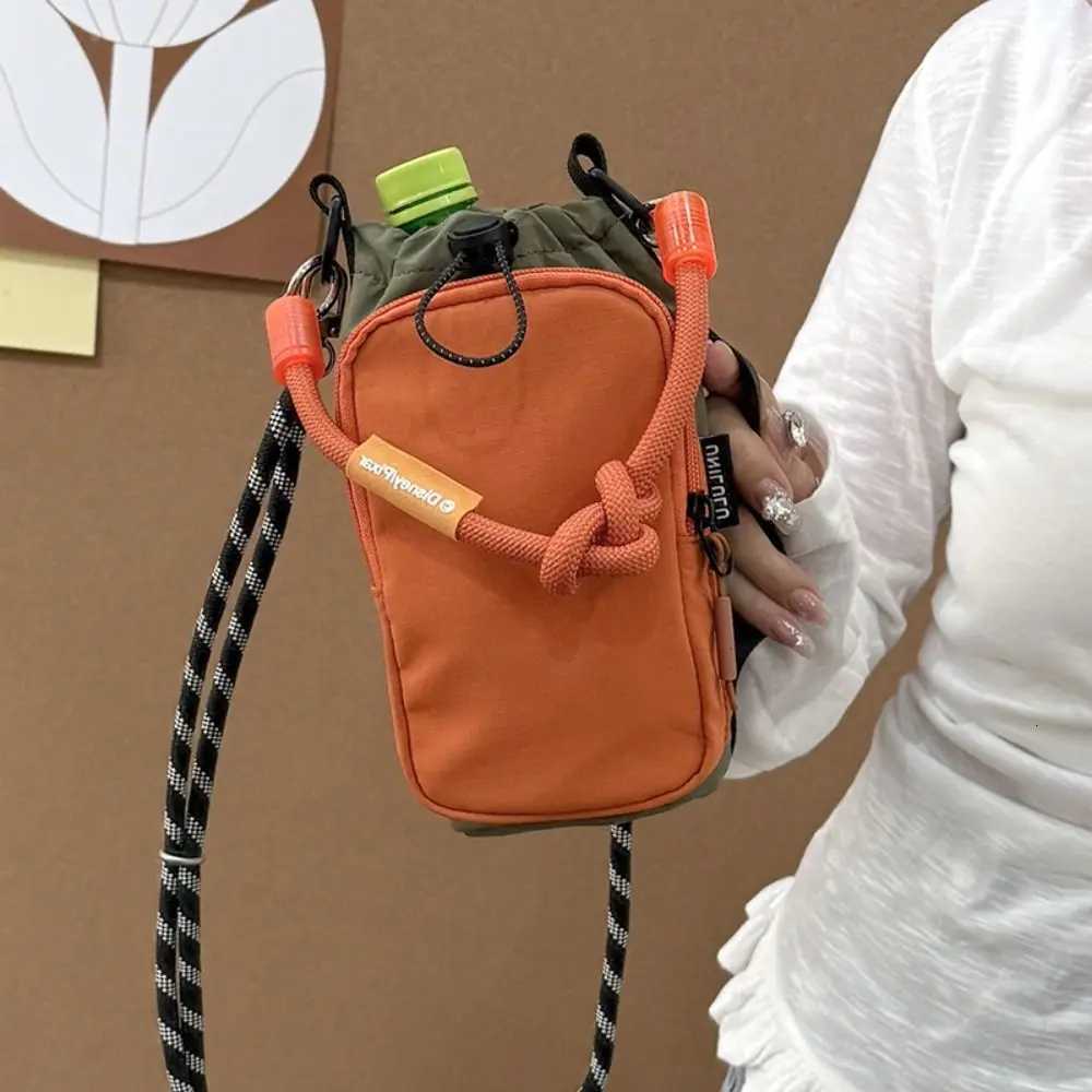 Sports Nylon Shoulder Bag Nylon Rope Coin Pouch Drawstring Crossbody Bag Korean Style Solid Color Mobile Phone Pack Travel C260406