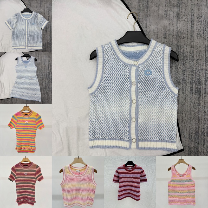 Luxury Letter Colorful Knits Vest Top Designer Women Sleeveless Slim Fit Knit Tees Summer Vacation Birthday Party Dinner Vest Dress