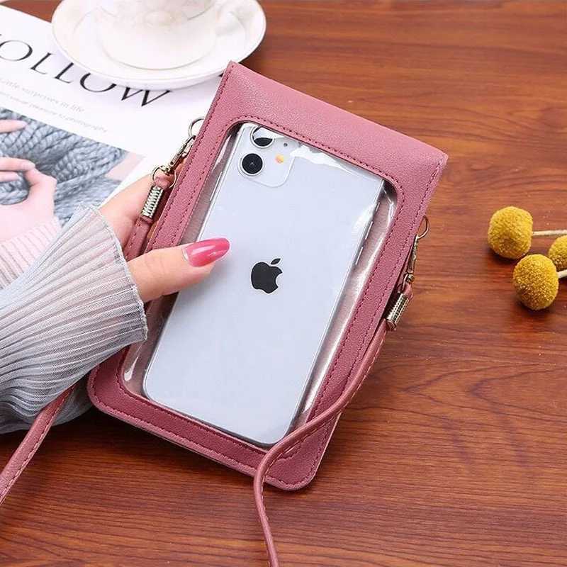 Cute Cartoon Pattern Touch-Screen Phone Bag for Women - Slim Transparent Crossbody Bag Mini Shoulder Pouch Wallet C260406