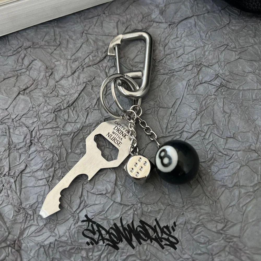 3D Black No 8 Billiard Keychain Lucky Dice Beer bottle opener Fashion Creative Women Men Solid Metal Carabiner Pendant Gifts 260403BJ - view 4