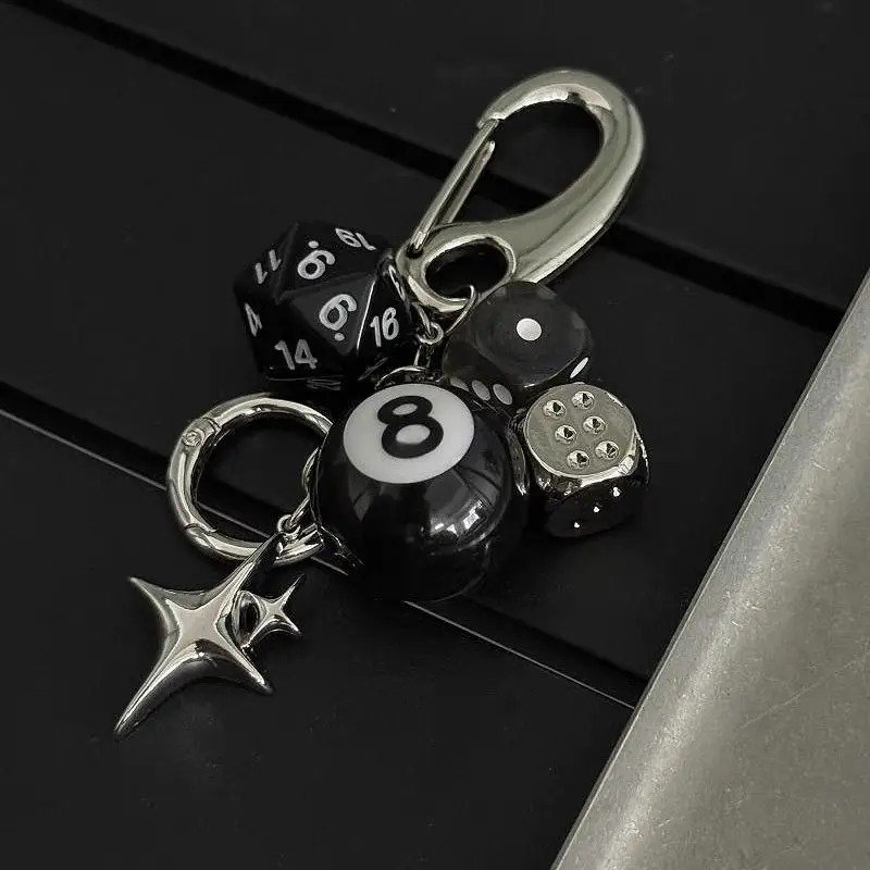 Hiphop Black Dice Billiards Keychain Y2K Pink Lucky Dice Starburst Pendant Bag Charms Hangings Punk Cool Ornament Accessories 260403BJ - view 6