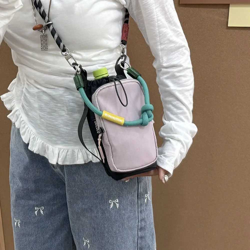 Sports Nylon Shoulder Bag Nylon Rope Coin Pouch Drawstring Crossbody Bag Korean Style Solid Color Mobile Phone Pack Outdoor C260406