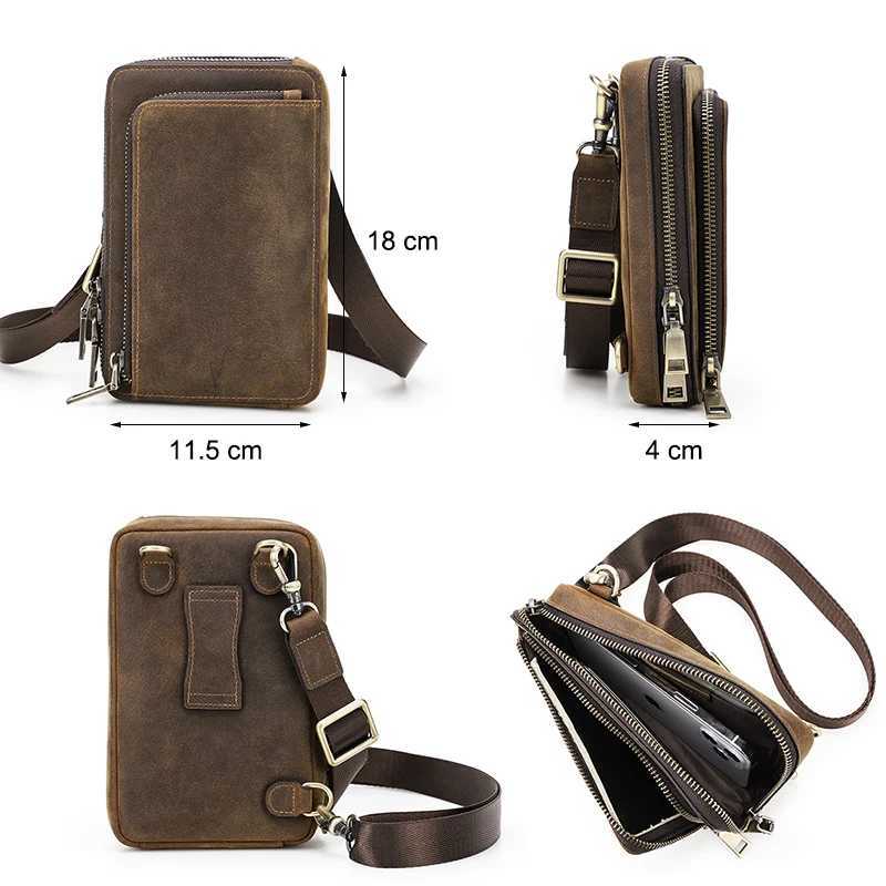 CONTACTS Crazy Horse Leather Men Crossbody Bag Casual Waist Pack Fanny Belt Bag For Male Small Phone Pocket Shoulder Bags C260406