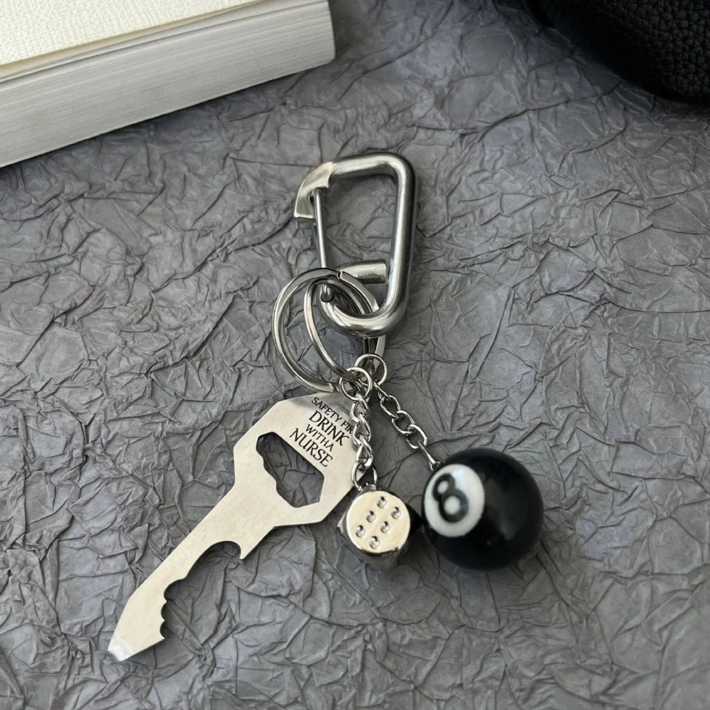 3D Black No 8 Billiard Keychain Lucky Dice Beer bottle opener Fashion Creative Women Men Solid Metal Carabiner Pendant Gifts 260403BJ - view 3