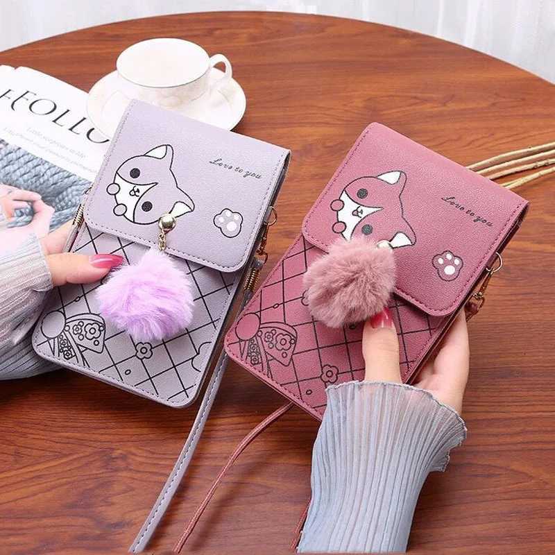 Cute Cartoon Pattern Touch-Screen Phone Bag for Women - Slim Transparent Crossbody Bag Mini Shoulder Pouch Wallet C260406