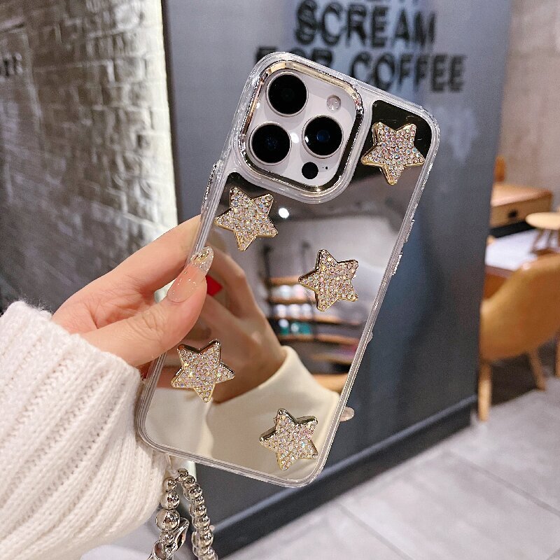 Luxury Designer 3D Bling Star Mirror Phone Case Full Rhinestone Sparkly Protective Cover For Iphone 17 Pro Max 15 14 Fashion Case