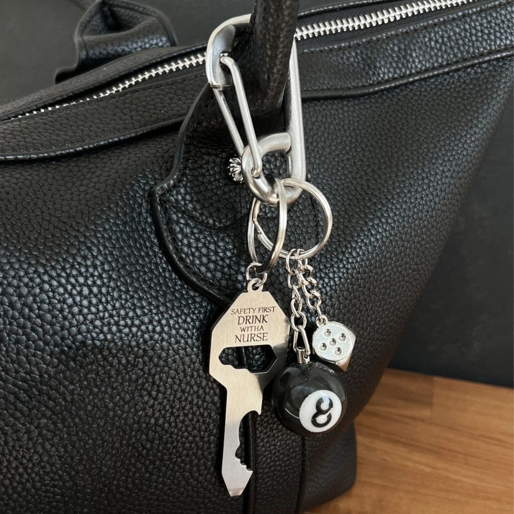3D Black No 8 Billiard Keychain Lucky Dice Beer bottle opener Fashion Creative Women Men Solid Metal Carabiner Pendant Gifts 260403BJ - view 5