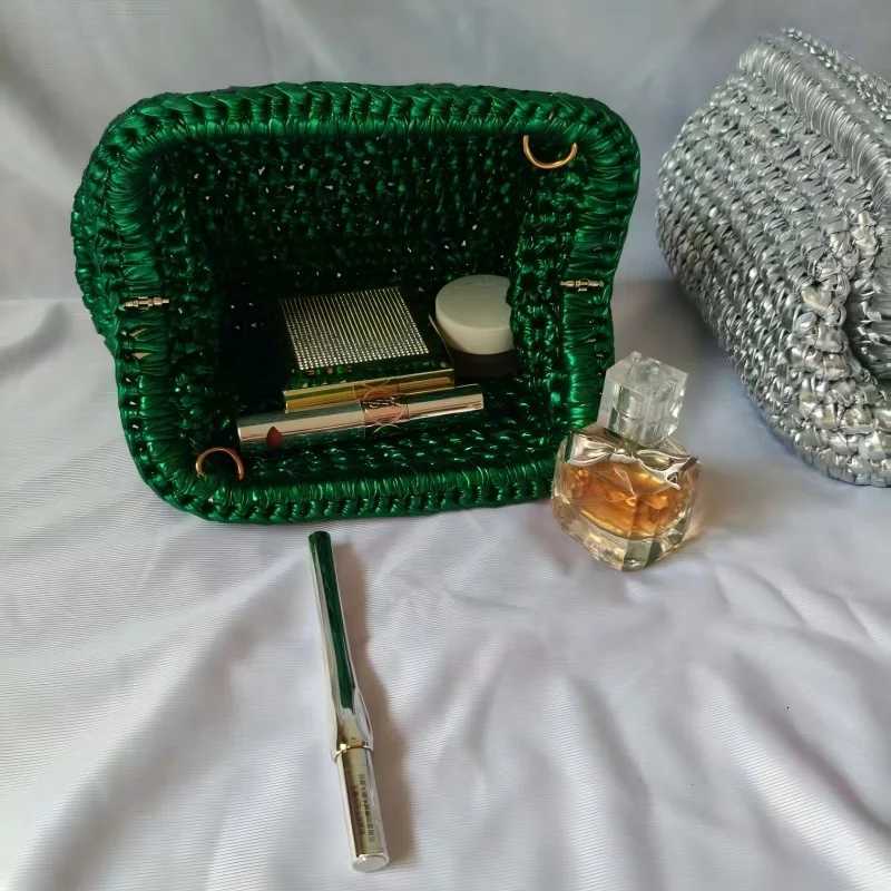 Silver Weave Fabric Handbag Multicolor Ladies Chain Underarm Bag Womens Clutch Bag C260406