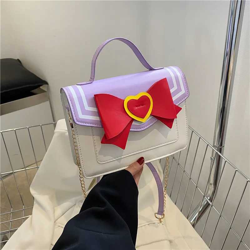 Chic Bow Synthetic Leather Crossbody Bags Kawaii Small Heart Tote Bag Mini Purses Chain Belt Shoulder Bag for Teen Girl Fashion C260406