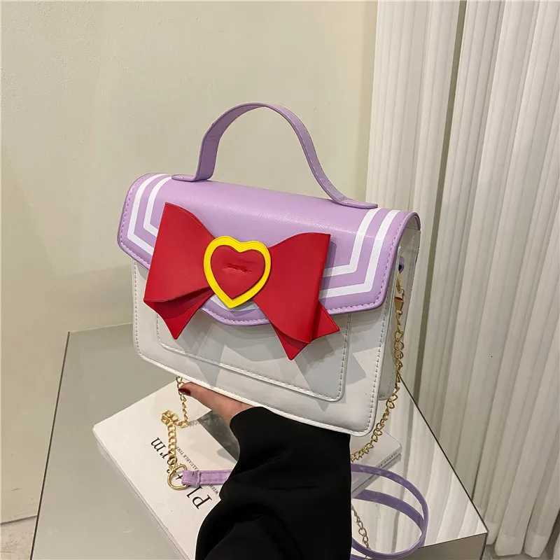 Chic Bow Synthetic Leather Crossbody Bags Kawaii Small Heart Tote Bag Mini Purses Chain Belt Shoulder Bag for Teen Girl Fashion C260406