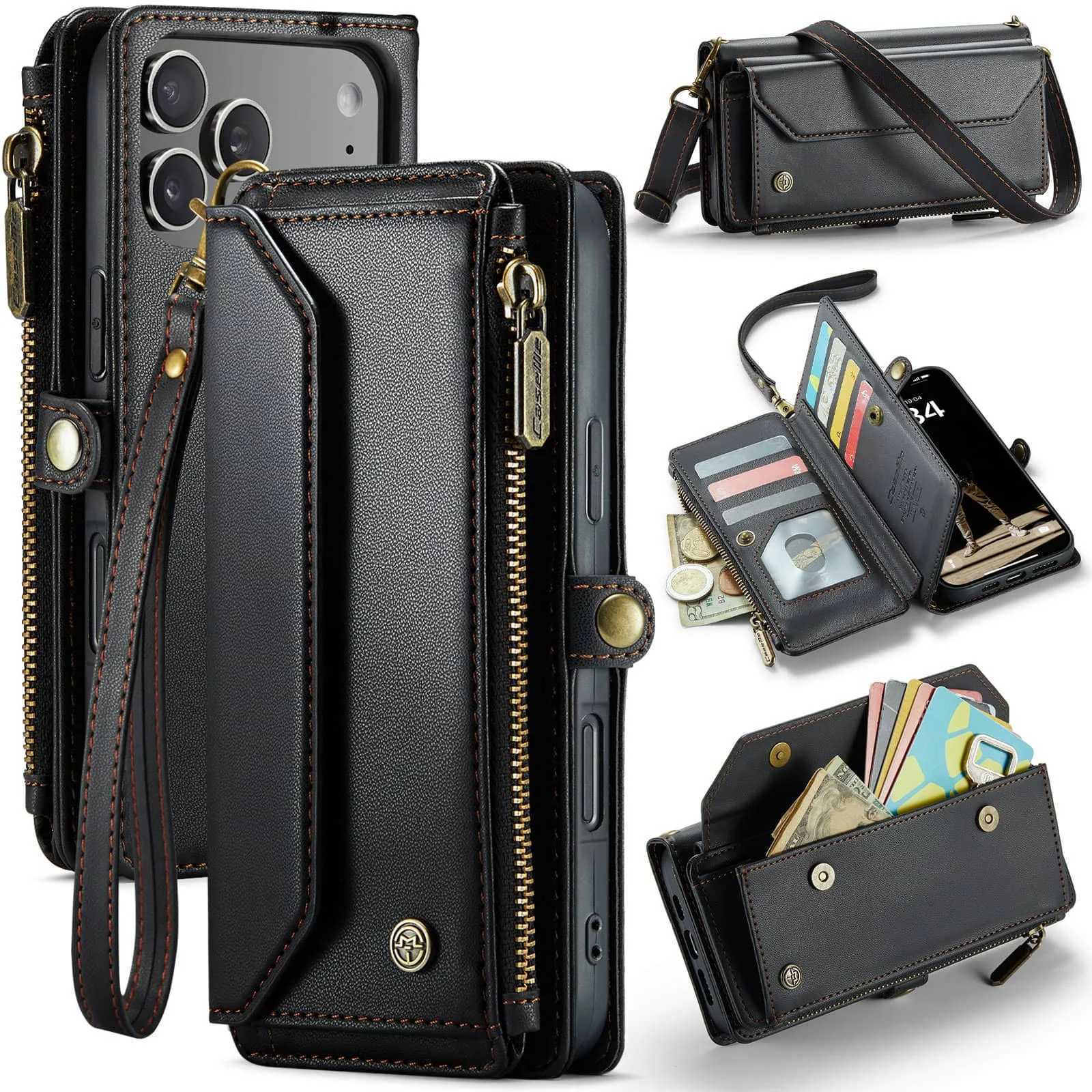 Crossbody Wallet Case for iPhone 17 Pro Max iPhon Air 17 ProRFID Blocking 7-10 Card Slots PU Leather Flip Wristlet with Strap C260406