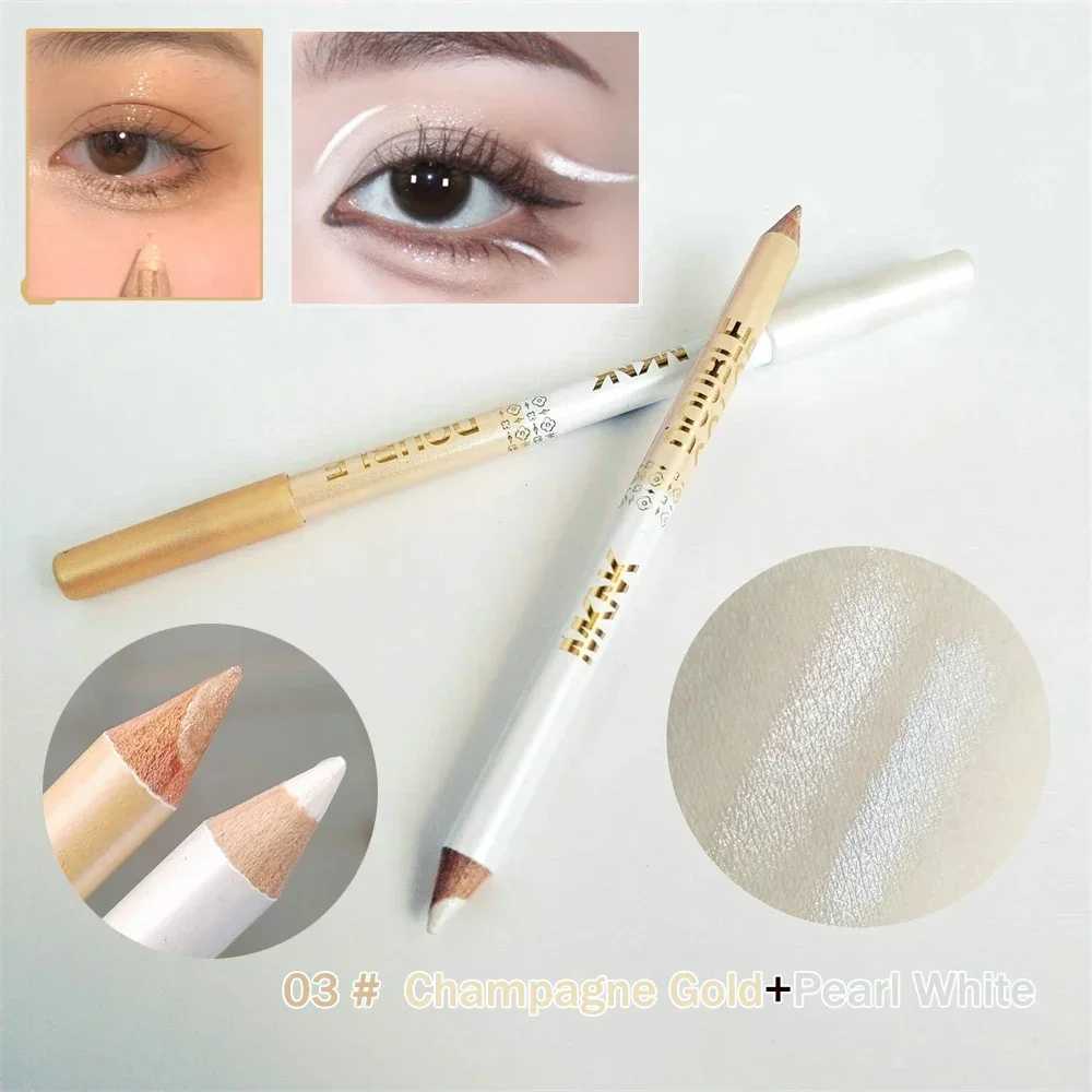 Mulitfuntional Two-Tone Black White Wood Eyeliner Pencil Pearl Highlighter Makeup Pen Brown Eyebrow Draw Lower Eyelash Cosmetics H260406