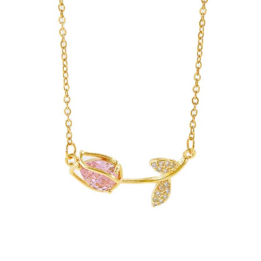 Womens Elegant Tulip Necklace High-End Zircon Flower Pendant Stainless Steel Light Luxury Jewelry Gift H260406