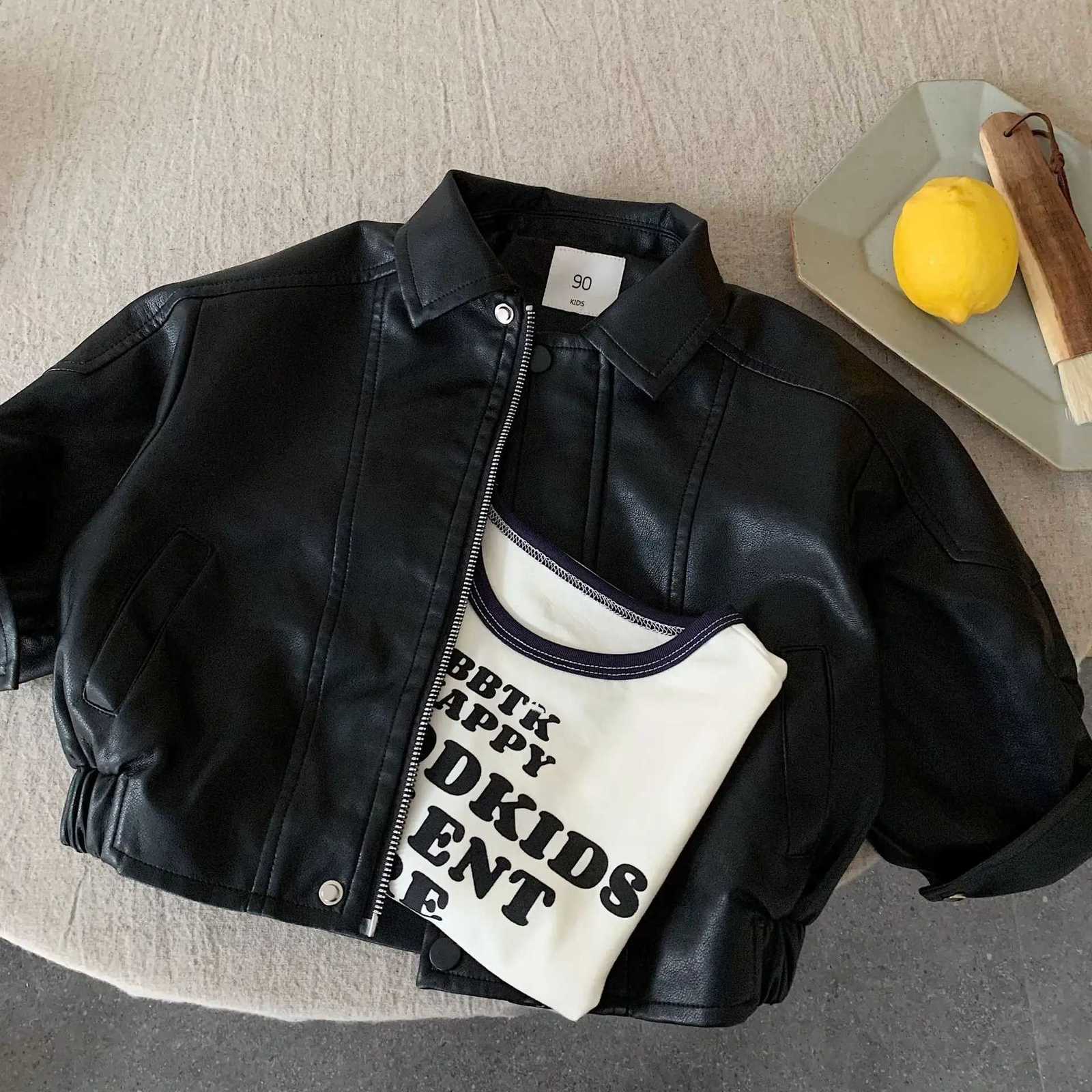RAISE Spring Children Boys Leather Jackets Cotton Black Turn Down Collar Kids Boys Outerwear Coat Zipper Coat For 2-8Y Baby BoysT260406 - view 3