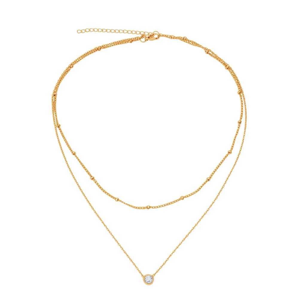 Stainless Steel Zirconia-Inlaid Pendant Double-Layer Necklace Ladies Refined Luxury Elegant Layered Beaded Necklace Jewellery H260406