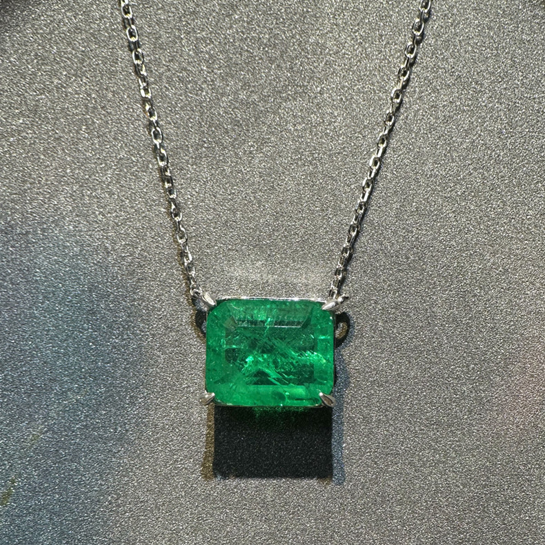Rulalei Genuine 100% 925 Silver Emerald Cut Green Diamond Paraiba Pendant Necklace 18K Gold Fill Solitaire Necklace for Women Luxury Jewelry Gift