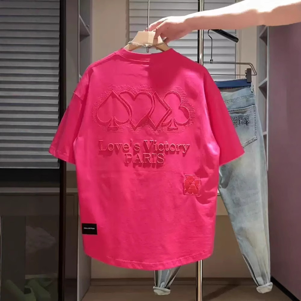 Designer Clothing - Summer New Style Fully Embroidered Letter Pattern Round-neck Short-sleeved Men's Trendy Loose-fitting Breathable Pullover T-s