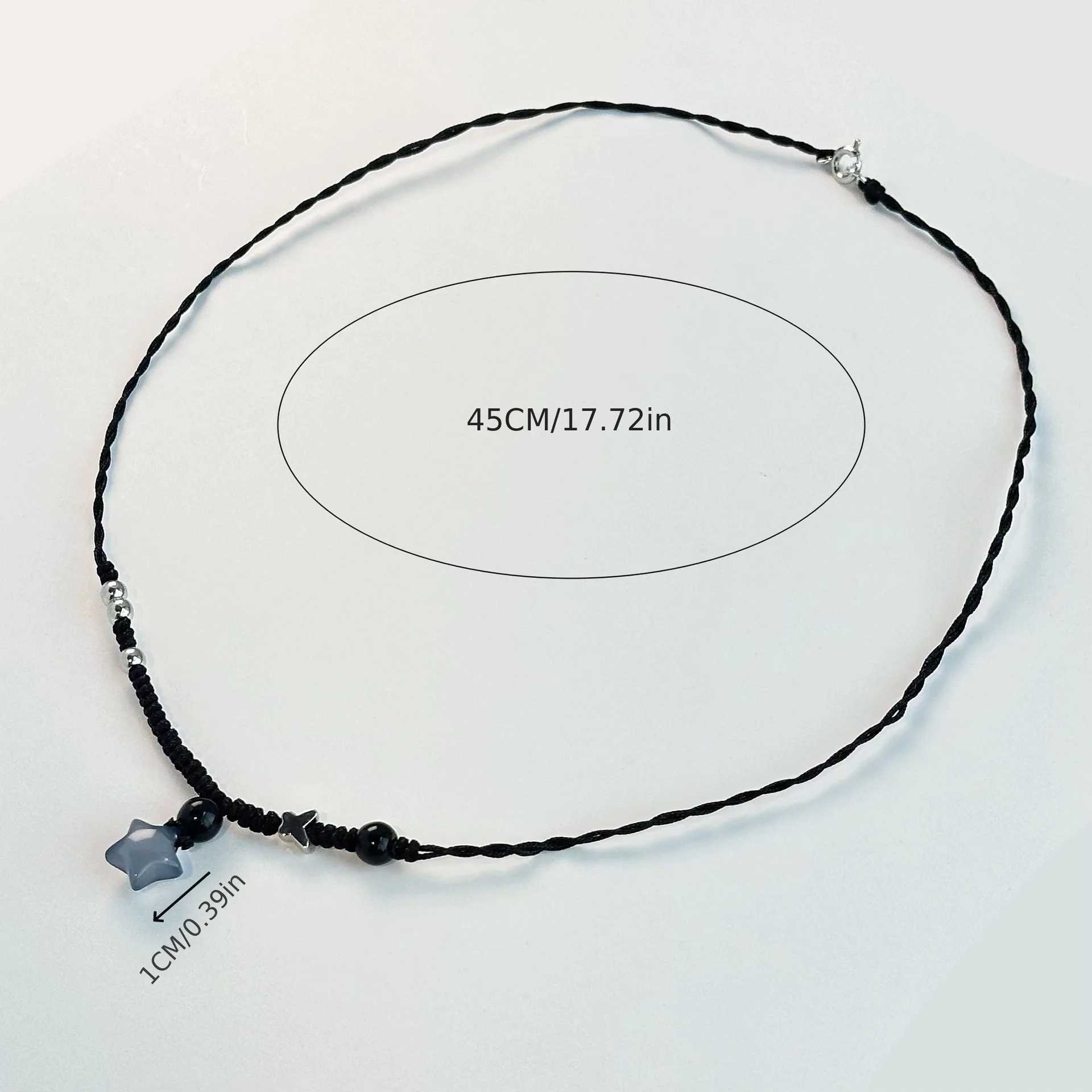 Vintage Handmade Woven Black Five-Pointed Star Pendant Necklace Women Charm Temperament Butterfly Beading Clavicle Chain Jewerly H260406