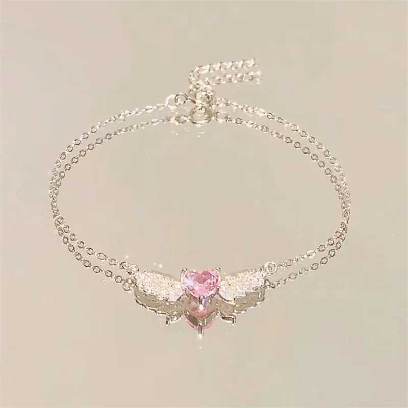 Crystal Angel Wings Pink Heart Pendant Necklaces Y2K Girl Women Heart Clavicle Chain Choker Fashion Jewelry Gifts H260406