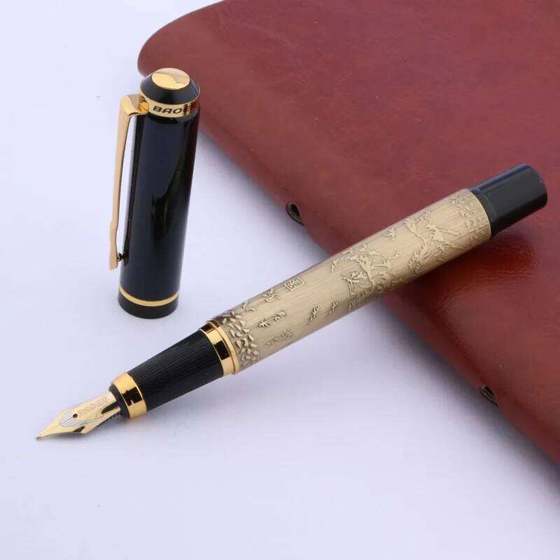 baoer 507 Golden Fountain Pen Xubeihong "the eight horses" GIFT Medium Nib Stationery Office school supplies 26Y0406