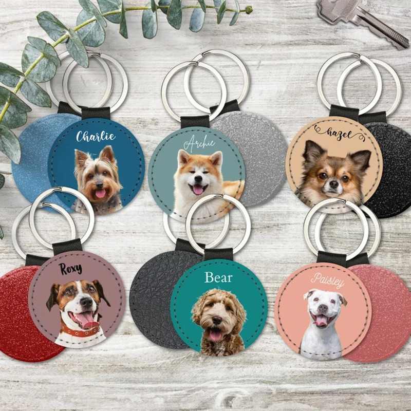 Custom Pet Po Keychain Personalized Dog Cat Portrait Name Leather Picture Keyring Charm Anniversary Memorial Loss Gift Him He 260403BJ