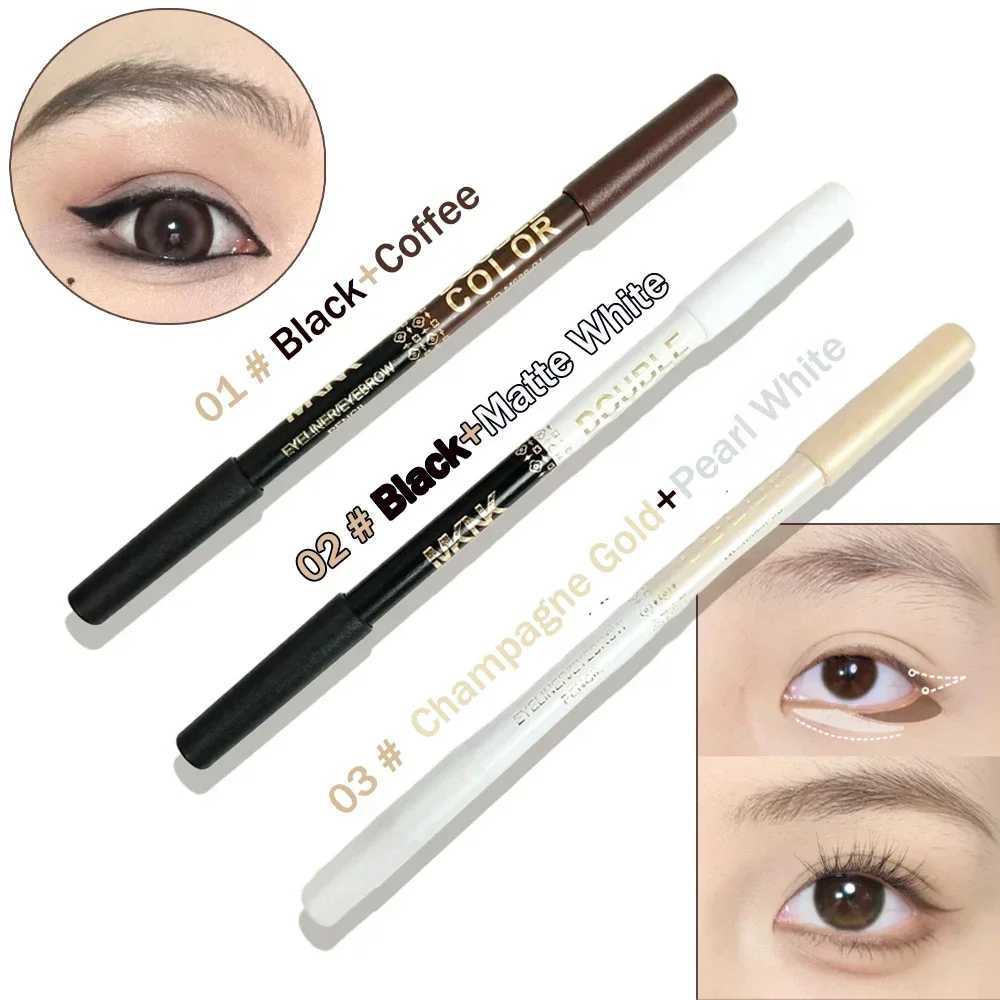 Mulitfuntional Two-Tone Black White Wood Eyeliner Pencil Pearl Highlighter Makeup Pen Brown Eyebrow Draw Lower Eyelash Cosmetics H260406