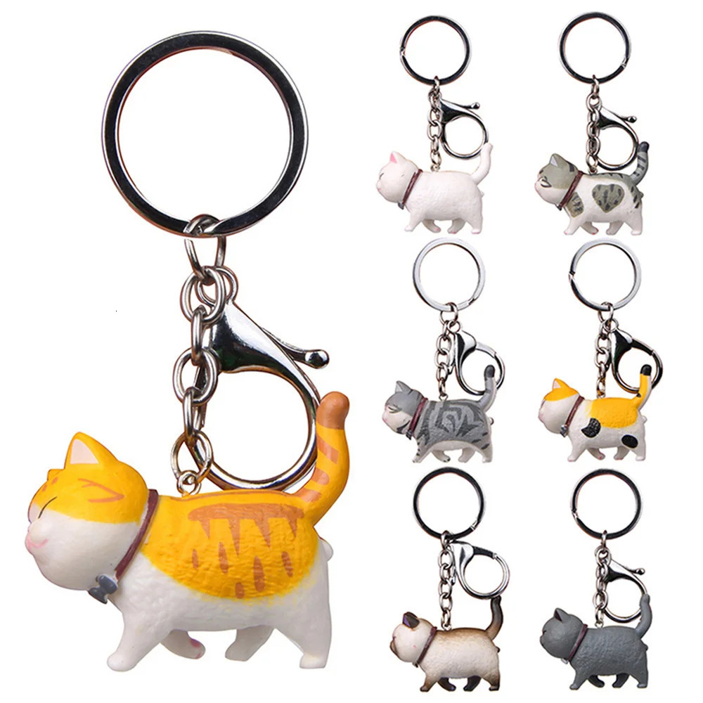 1PC Cute Cartoon Cat Pendant Key Rings Kitten Cat Key Chain Shake Head Car Bag Keychains Creative Jewelry Gift Fashion 260403BJ