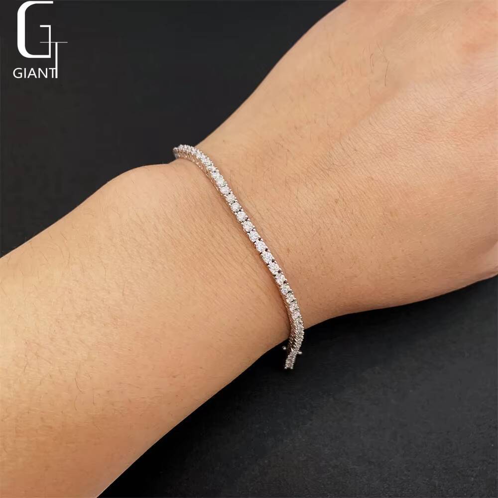 New Arrival 18K Gold Plated GRA Certified VVS Moissanite 2mm Tennis Bracelet 925 Sterling Silver Iced Out Hip Hop Fine Jewelry Pass Diamond Test For M