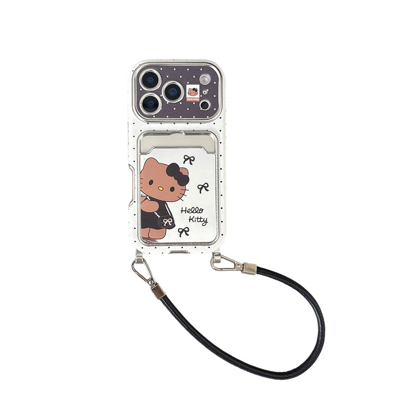 Electroplated Mirror Card Holder Case with Lanyard for iPhone 17 Pro 16 Pro Max 15 14