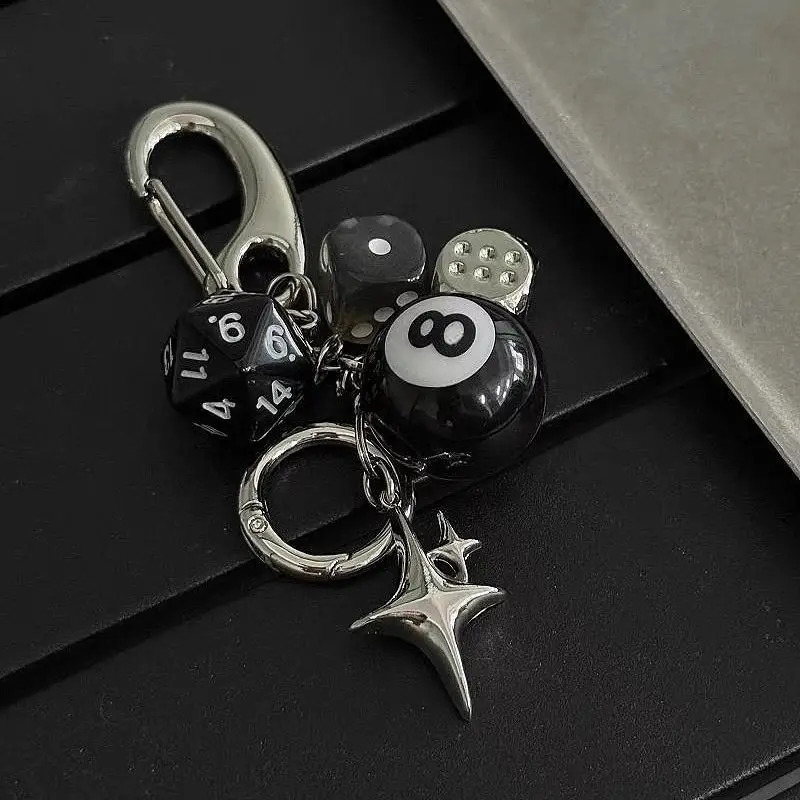 Hiphop Black Dice Billiards Keychain Y2K Pink Lucky Dice Starburst Pendant Bag Charms Hangings Punk Cool Ornament Accessories 260403BJ - view 7