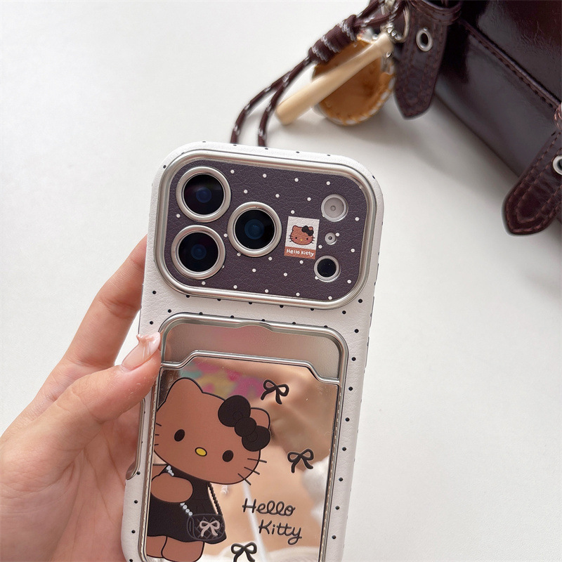 Electroplated Mirror Card Holder Case with Lanyard for iPhone 17 Pro 16 Pro Max 15 14