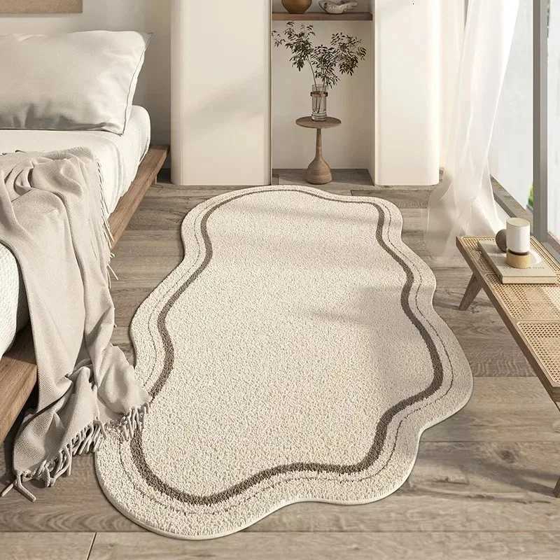 VIKAMA Cream Irregular Stripe Carpet, 100% Acrylic Lounge Area Rug for Living Room Bedroom T2600406 - view 3