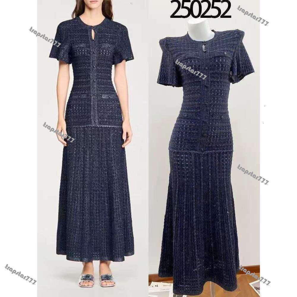 Sandro Dress Designer Casual Heavy Industry Hot Stamping Diamond Hollow Sparkling Silk Bubble Sleeve Multi Pocket Slim Fit Round Neck Lady Bodycon Sandro Dress 418