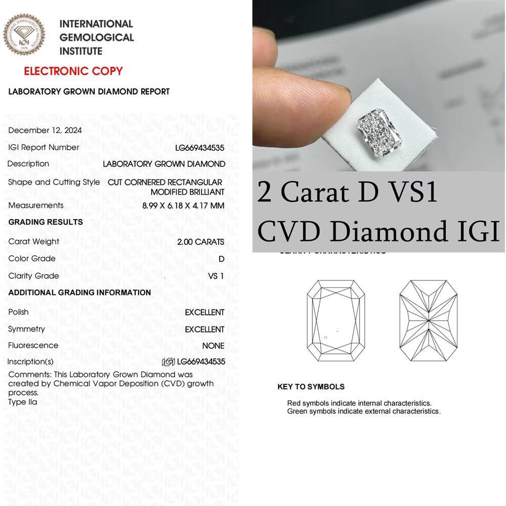 IGI Certificate Excellent Cut D VS1 Radiant Cut 2 5 Carat Diamond Lab Grown Diamond Stone for Women Ring