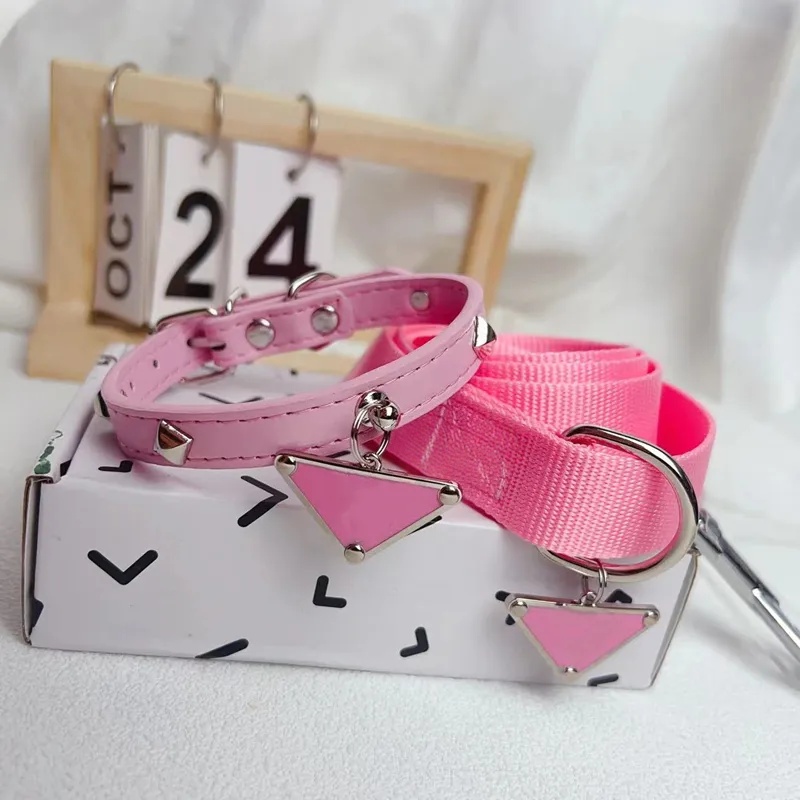 Designer Dog Collars and Leash Luxuy Leather Dog Collar with Classic Triangular Metal Charm Comfortable Adjustable Cats Collar