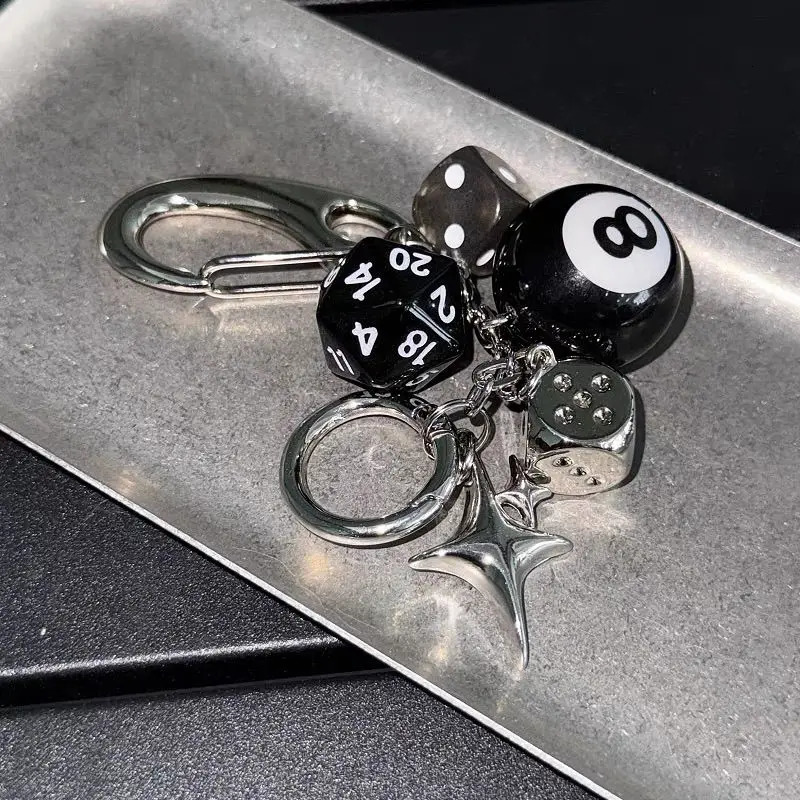 Hiphop Black Dice Billiards Keychain Y2K Pink Lucky Dice Starburst Pendant Bag Charms Hangings Punk Cool Ornament Accessories 260403BJ - view 3