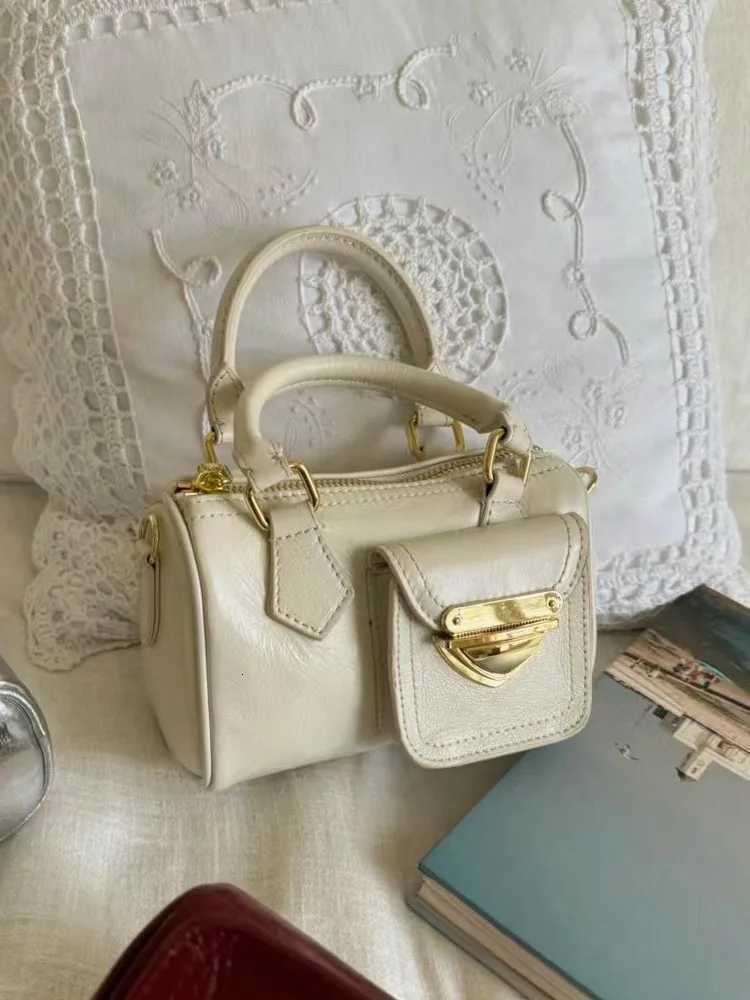 Office Ladies Lady Mini Trendy Split Leather Versatile Messenger Bag Handheld Single Shoulder Strap Crossbody Boston Bag C260406