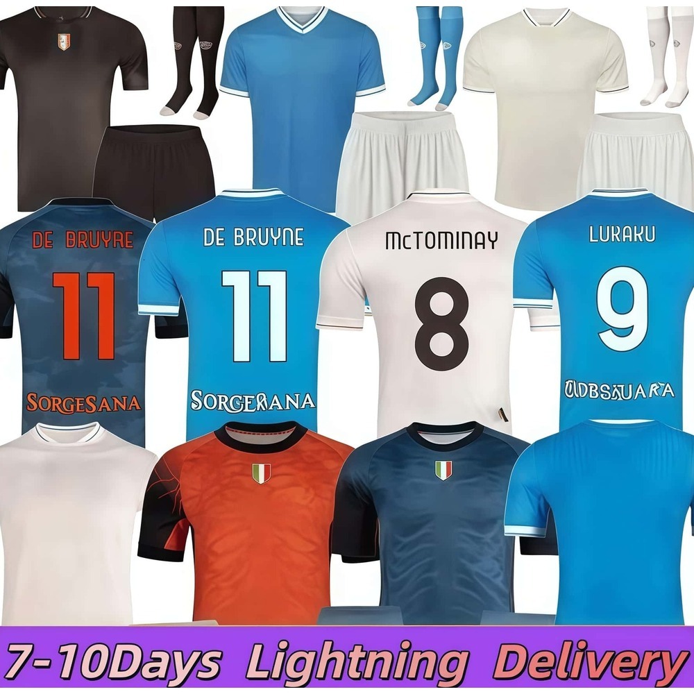 Naples Napoli Soccer Jerseys LUKAKU DE BRUYNE MCTOMINAY NERES LANG LUCCA BEUKEMA 25-26 Maglia Football Shirts Top Kit Men Kids Set ssc Training Shirt