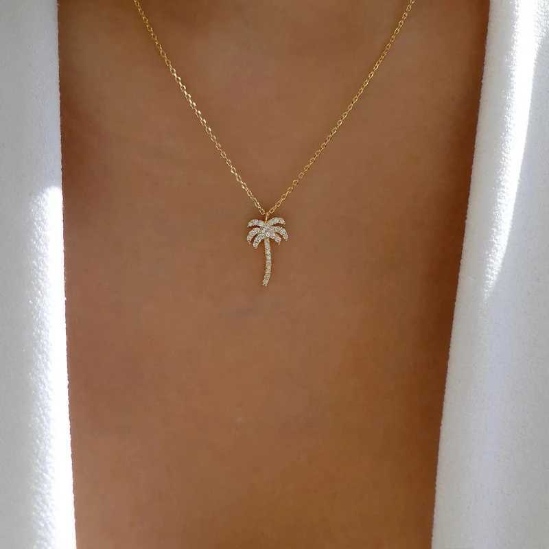 New Coconut Palm Tree Necklace For Women Exquisite Crystal Zircon Metal Clavicle Chain Choker Summer Beach Ocean Sandy Jewelry H260406